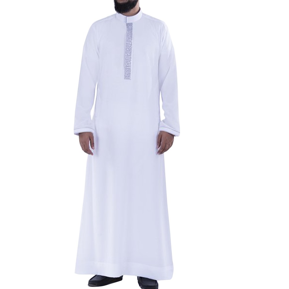 Jubah Gamis Pria Dewasa Katun Bordir Putih Biruni GF-17
