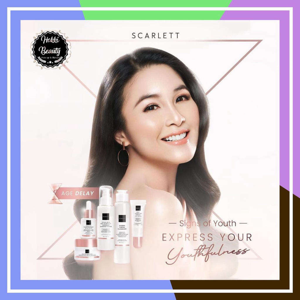 SCARLETT Whitening Age Delay Package Indonesia / Paket Anti Aging Series Skincare Penuaan Dini Face Care / Cleanser Facial Wash - TONER - SERUM - EYE CREAM -MOISTURIZER GEL