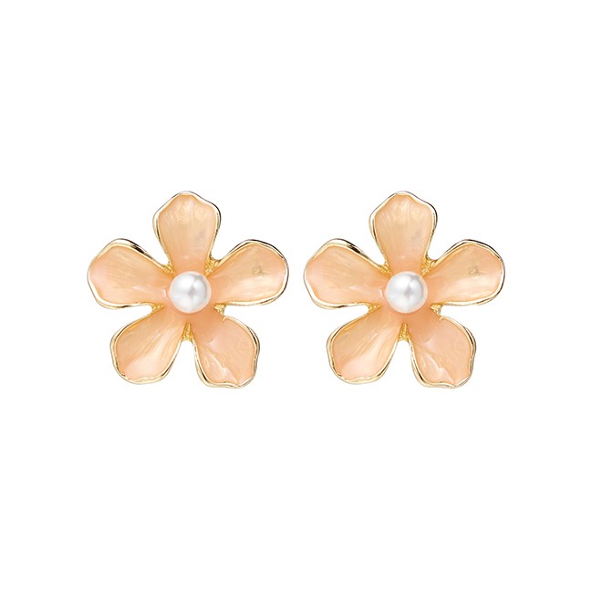 LRC Anting Tusuk Fashion Light Pink Drop Oil Floral S925 Silver Needle Earrings F6932X