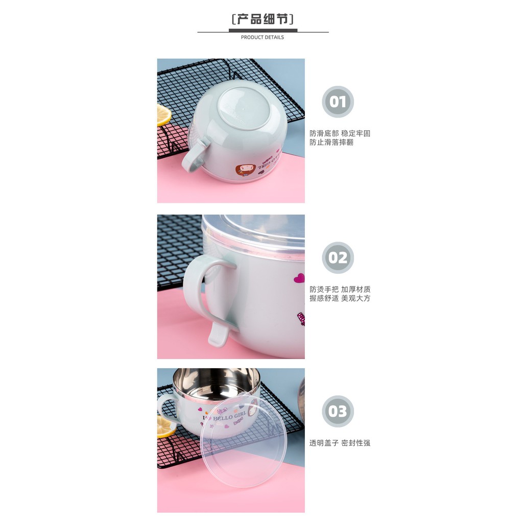 mangkok stainless + tutup / mangkok mie fresh bowl hello girl