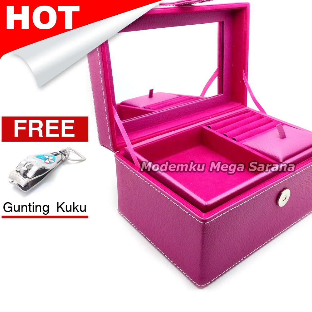 Kotak Box Perhiasan Kalung Gelang Cincin &amp; Aksesoris 21x14x11 cm Vinyl - Pink