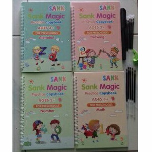 

1set/4 pcs Buku Ajaib Belajar Menulis /Sank Magic Practice Copybook