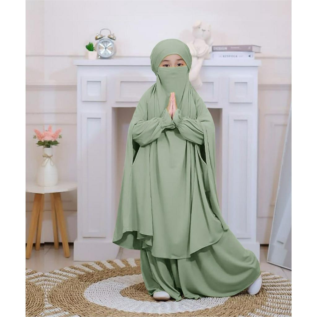 FenishaStore French Khimar Kids Satimah Set / Baju Muslimah Anak / Gamis Anak Sholehah dengan Cadar