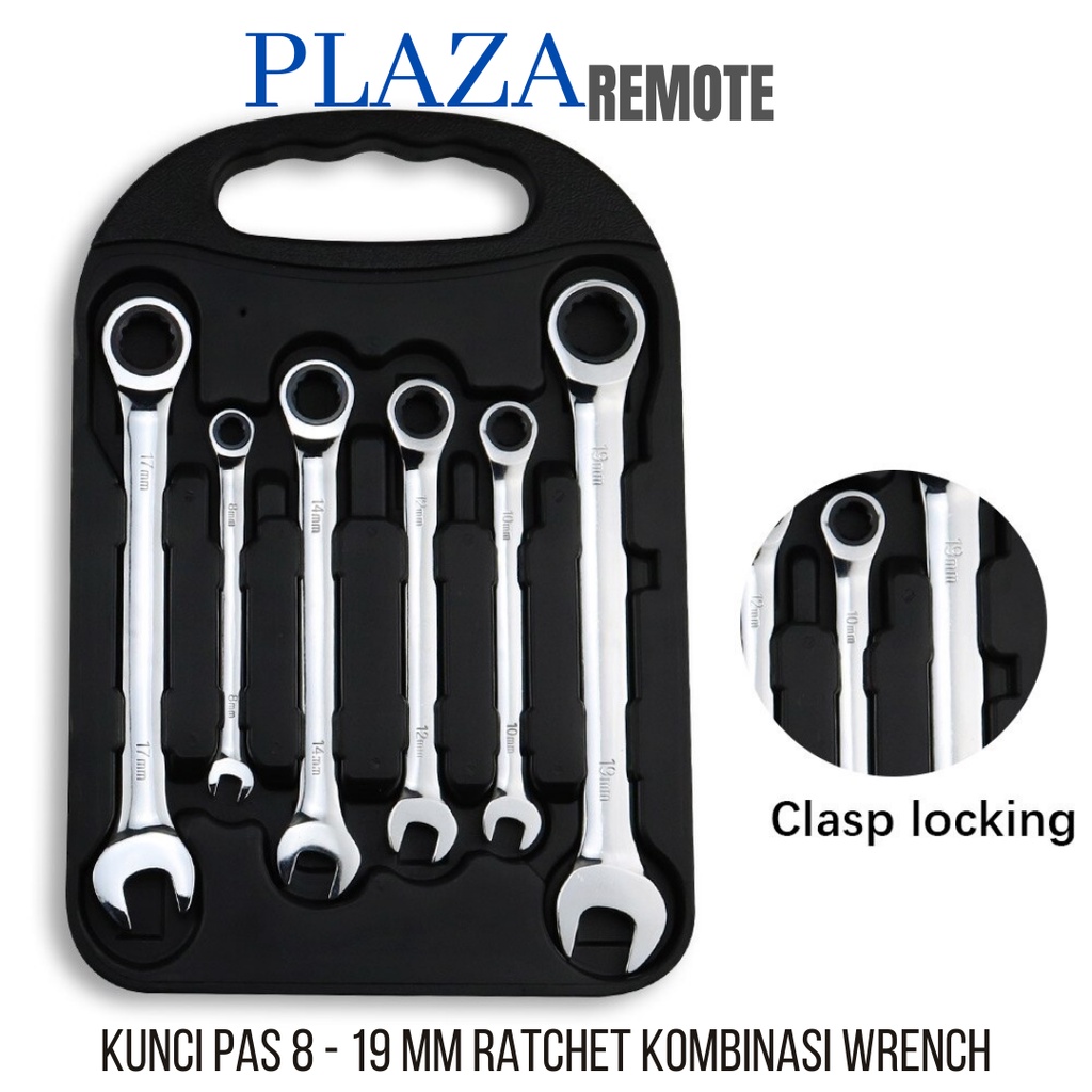 KUNCI RATCHET WRENCH KOMBINASI 8  - 19 MM SET 7 PC  CHROME VANADIUM HAND TOOL