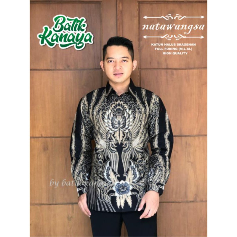 Kemeja Batik Pria Lengan Panjang NATAWANGSA Bahan Batik Katun Halus Sragenan Lapis Furing