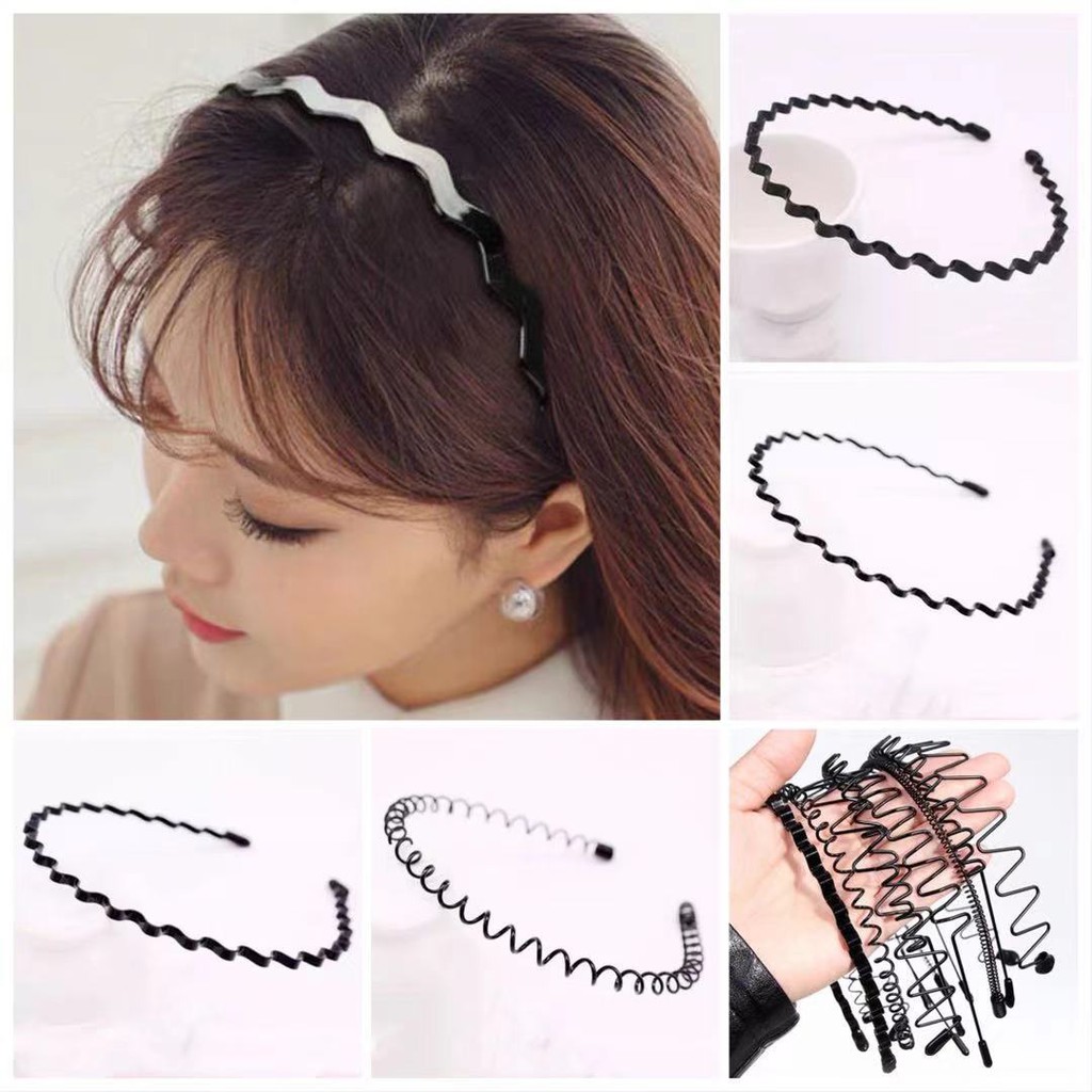 Bando Sirkam Spiral Warna Hitam Gaya Korea Untuk Wanita Dan Pria/Bando Multi Untuk Aksesoris Unisex
