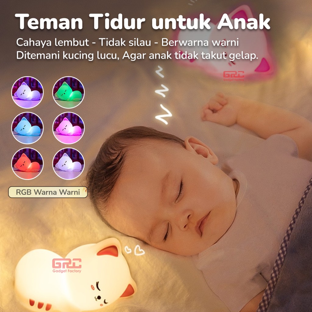 Lampu Tidur Silikon Sensor Sentuh Kucing Night Light Silicone Cat Lamp