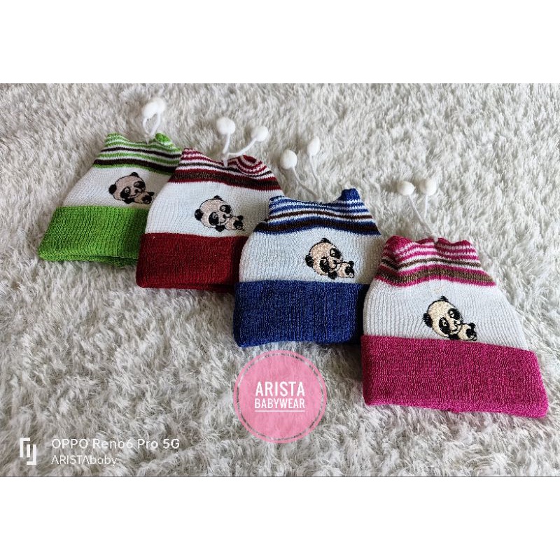 Topi/kupluk bayi rajut tebal panda