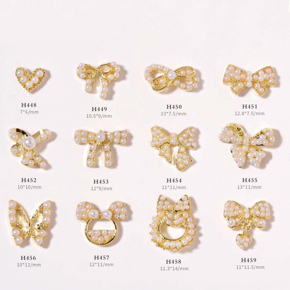 AUGUSTINA Agustina Ikatan Simpul Nail Art Berlian Jepang Mutiara Bow Tie Pendant Flash Nail Art Diamond