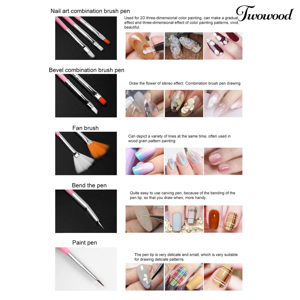 Twowood 1 Set Pen Dotting Nail Art Bulu Lembut Gagang Plastik Mudah Dibawa