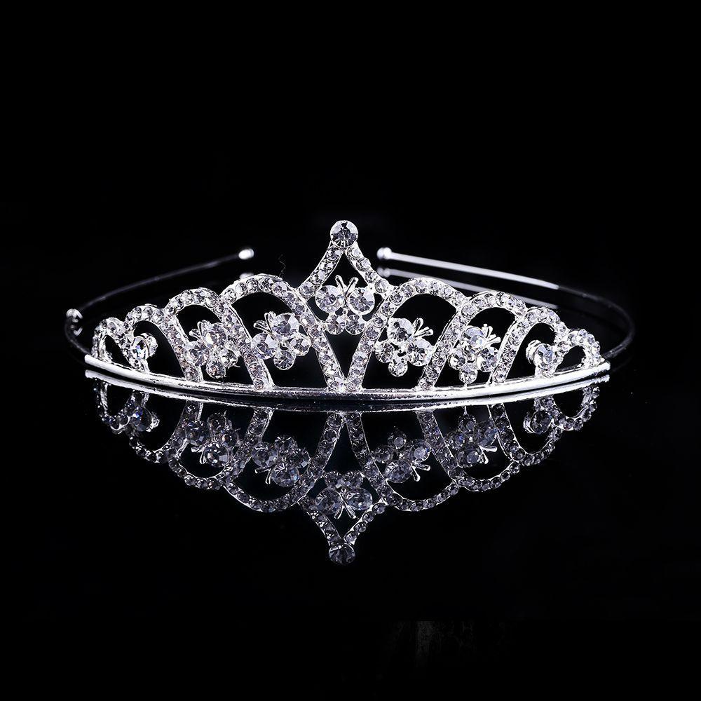 REBUY Rebuy Kristal Berlian Imitasi Mahkota Bando Hiasan Rambut Fashion Aksesoris Rambut Perhiasan Tiara Head Piece Butterfly Bridal Wedding Jewelry