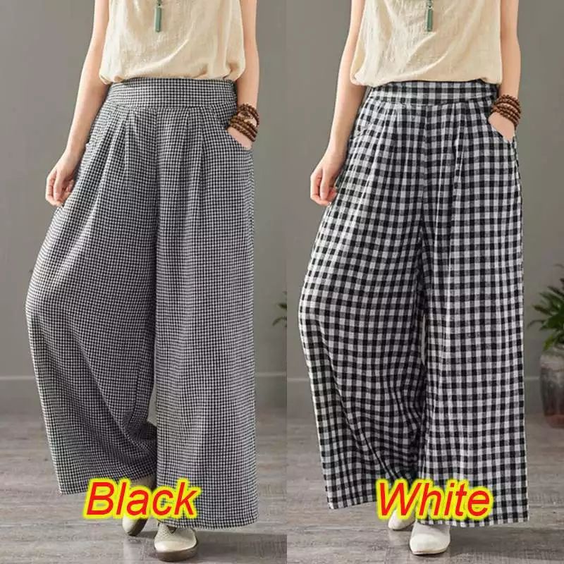 ZANZEA Celana wanita Harem motif kotak kotak pinggang elastis/Celana wanita jumbo S-5XL Terbaru