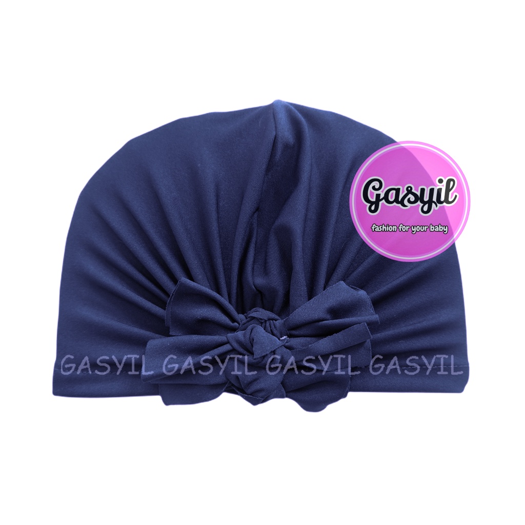 GASYIL Turban Bayi Ikat 3 / ciput baby non anting / topi anak perempuan-Navy