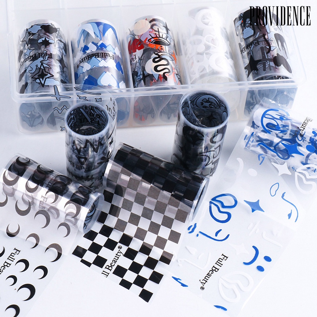 Providence 10Pcs/Set Nail Transfer Various Patterns DIY Colorful Nail Plaid Decal Adhesive Slider for Female