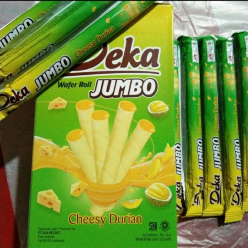 

Deka wafer roll JOMBO cheesy Durian harga 1 box isi 20pics@16g