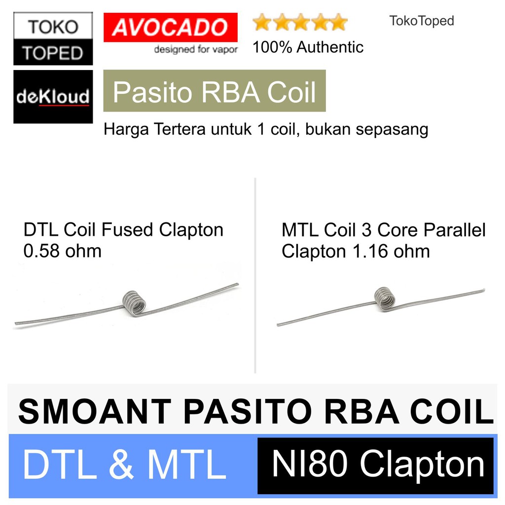 Coil for SMOANT PASITO RBA | Authentic Avocado MTL DTL NI80