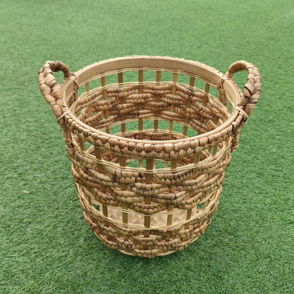 AKN88 - Keranjang Basket Handle Laundry Baju Corak Mix Bambu L - 34x34x40cm