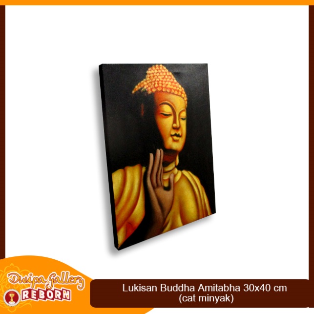 Lukisan / Painting Buddha Amitabha Gold Kanvas 30x40 cm (cat minyak)