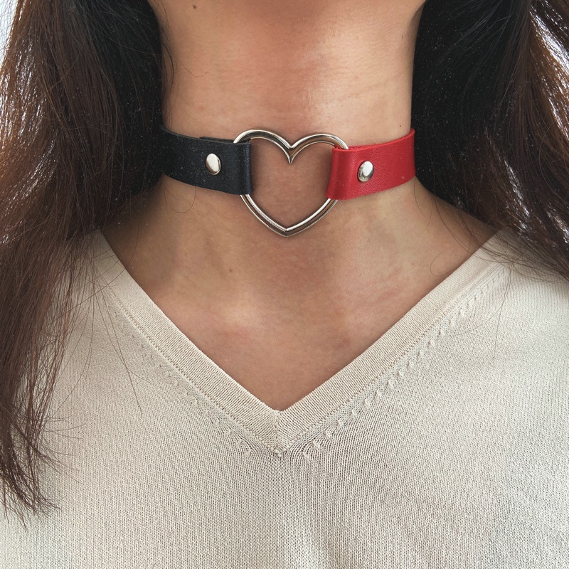 2022 Kalung Choker Bahan Kulit PU Aksen Hati Warna-Warni Gaya Punk Untuk Wanita