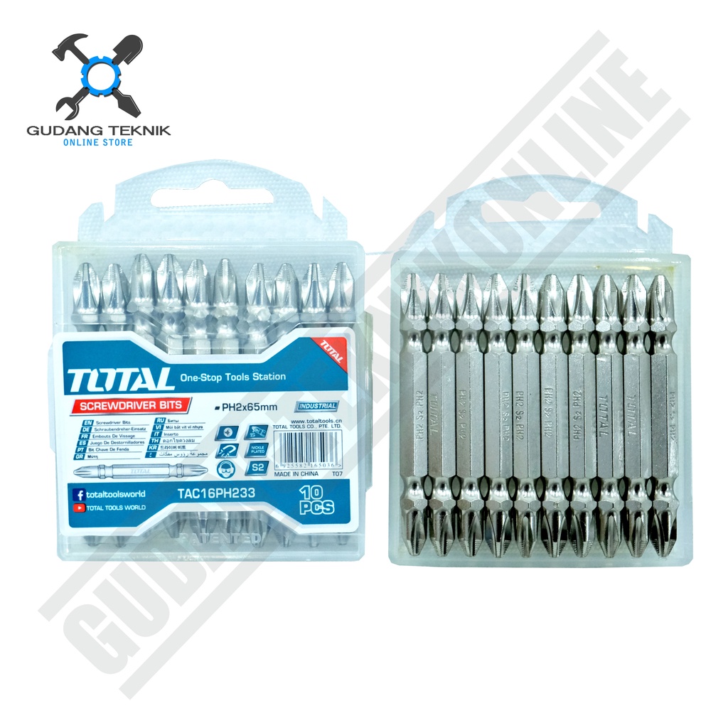 Mata Obeng Angin Double Plus SET 10Pcs TOTAL TAC16PH233 / Screwdriver Bit 10Pcs SET TOTAL TAC 16PH 233