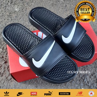  Sandal  Slop Nike  Bennasi Hitam  Logo Putih Shopee Indonesia