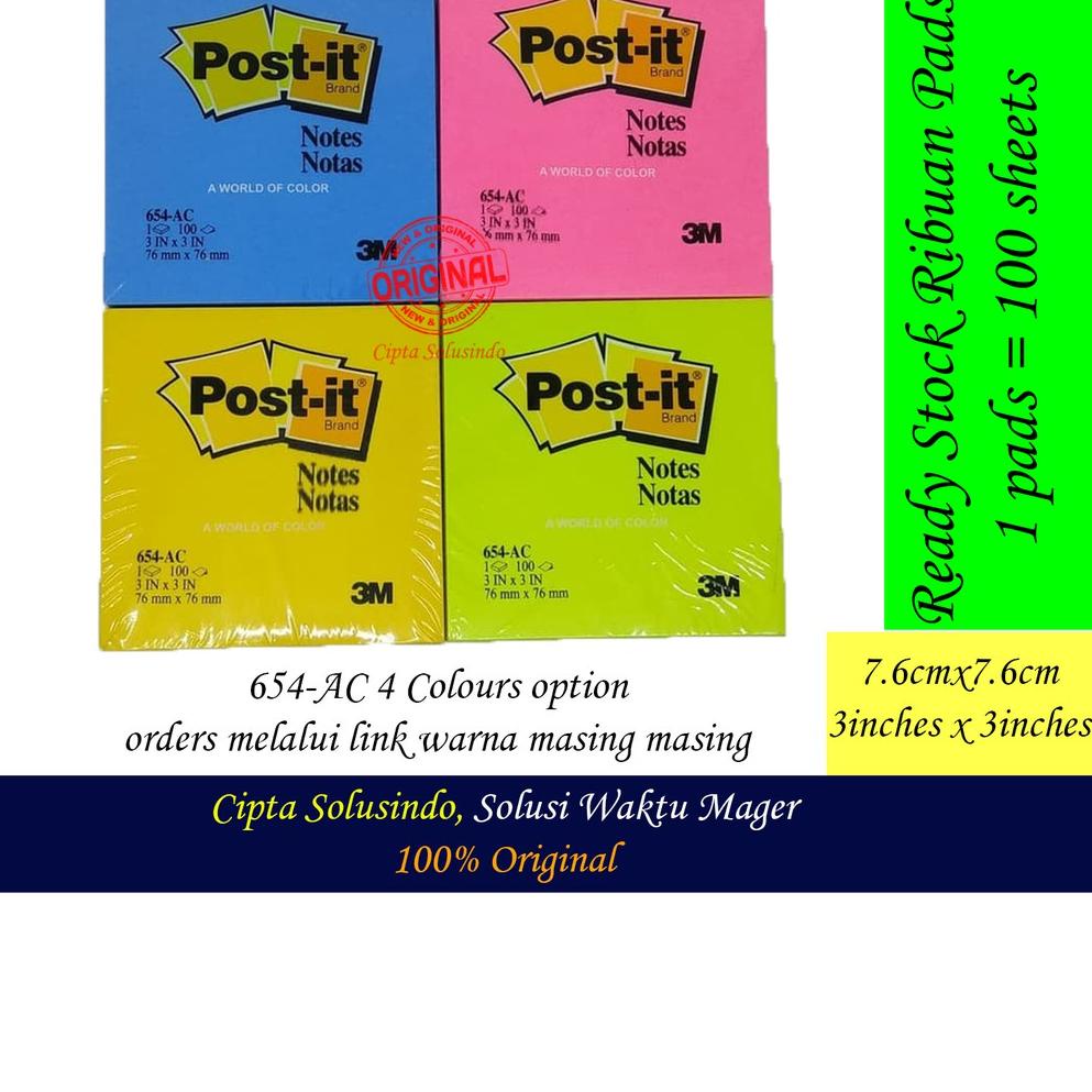

[KODE EH79V] Stiky notes - post it - ukuran 7.6 cm x 7.6 cm (3 inch x 3 inch) per warna [654-ac]
