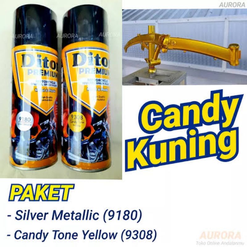 DITON PREMIUM 9308 CANDY TONE YELLOW KUNING + DITON SILVER METALLIC METALLIK CAT SEMPTOR DITON 400