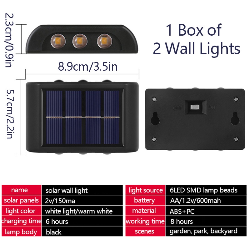 Ramadan 2pcs Lampu Dinding Outdoor 6-Led Waterproof Solar Powered Wall Lamp For Garden / Outdoor Decoration