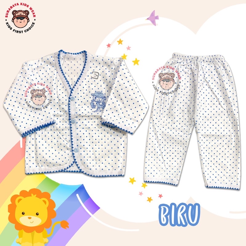 Baju Tidur Anak Lengan Panjang Kancing Motif Bintik Bordir / Piyama Anak