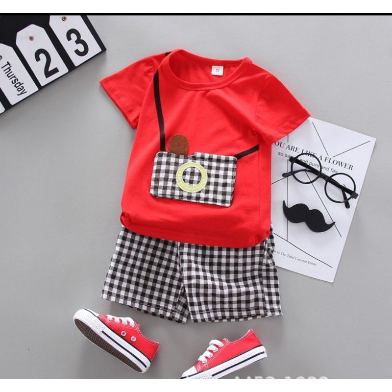 Mamamoli Baju setelan kaos anak laki laki / bayi / baby import/impor lucu camera  mm32