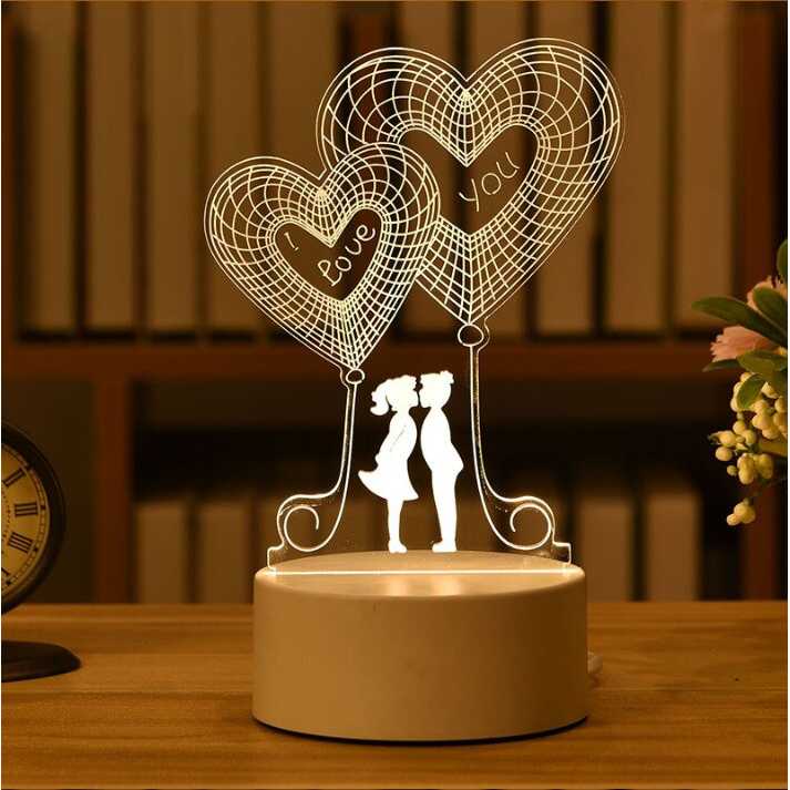 Lampu Meja Lampu Tidur LED 3D Acrylic Cocok untuk hadiah anak 3D karakter teddy bear dan Love Lampu meja Kamar tidur 3D Lamp Acrylic USB LED Night Light Xmas Party Wedding Decoration Night Light Home Gift Unicorn Heart Neon Lamp New Year Gifts