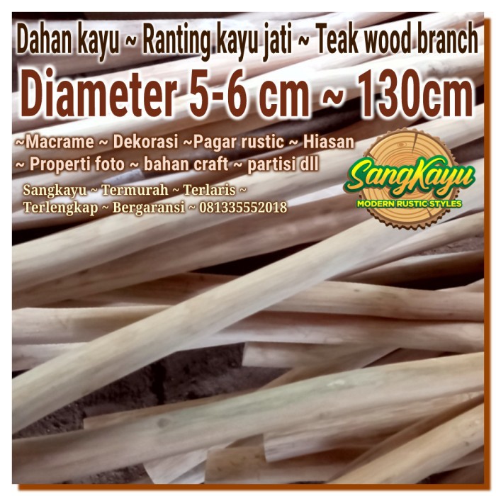 Dahan kayu jati teak wood branch 5-6x130 bahan craft dekorasi rustic