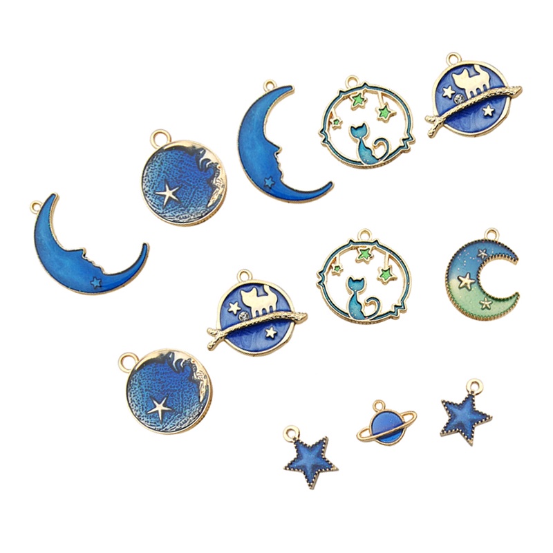 24pcs / set Liontin Enamel Bentuk Kucing Bulan Bintang Planet Bumi Untuk Membuat Perhiasan