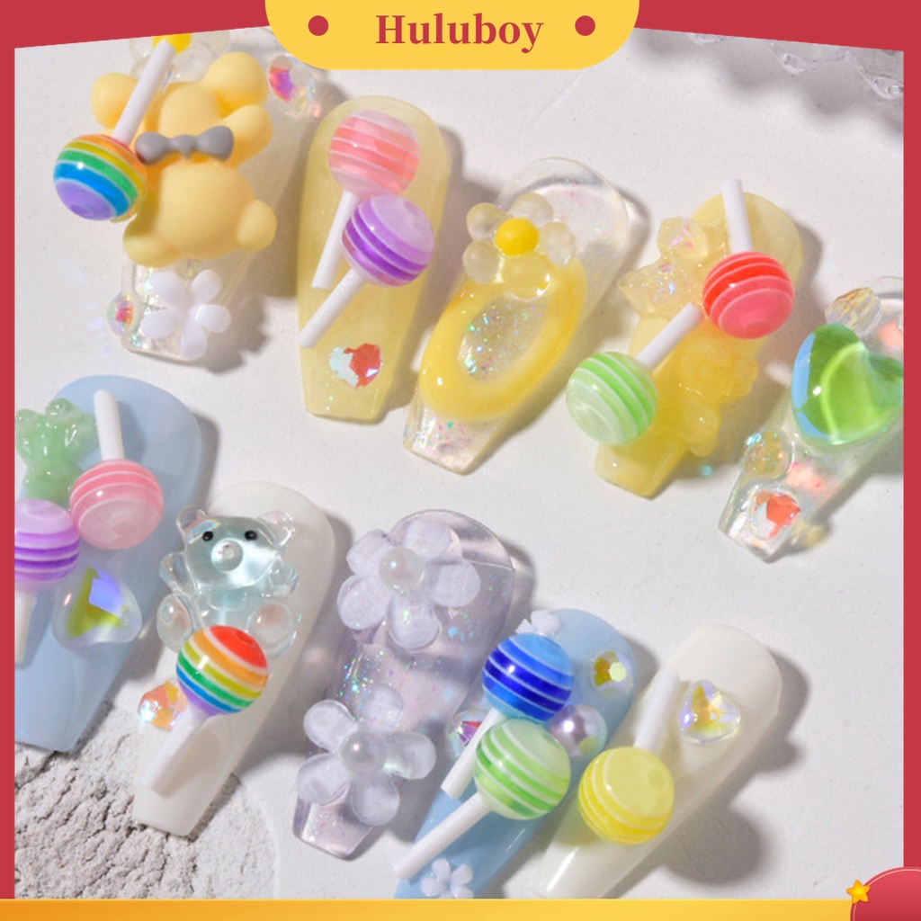 Huluboy Huluboy♡ 5pcs / Set Ornamen Permen Lolipop 3D Bahan Resin Clay Untuk Dekorasi Manicure