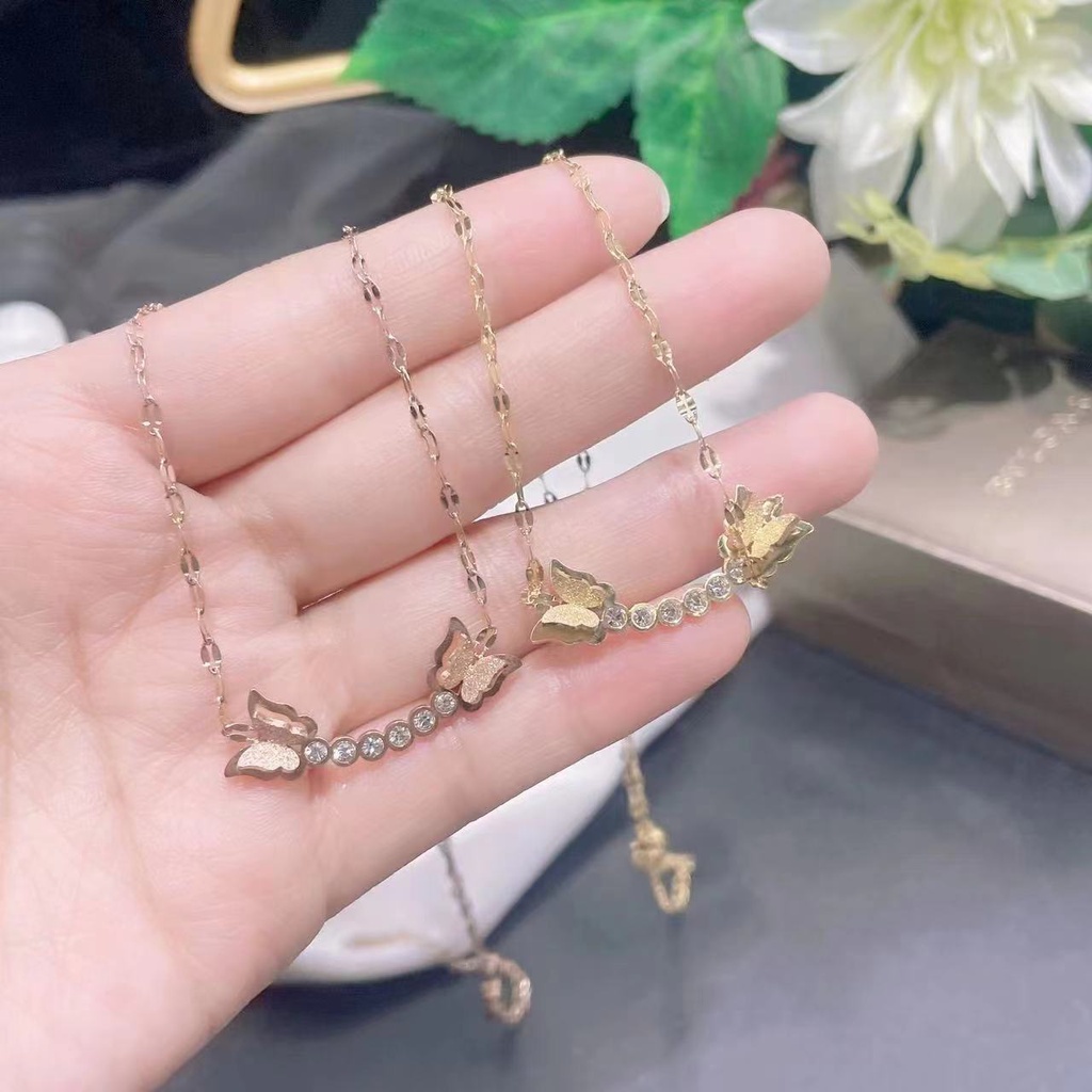 Kalung kupu enam zircon pecah kopi titanium korea anti karat