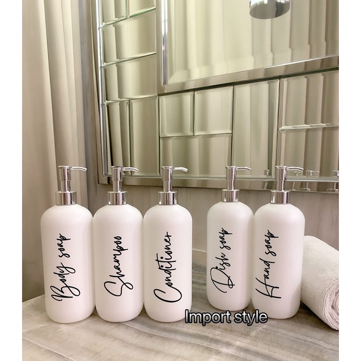 Botol putih n24 500ml stiker hitam. aesthetic bottle minimalist refill organizer tempat sabun cair pump estetik