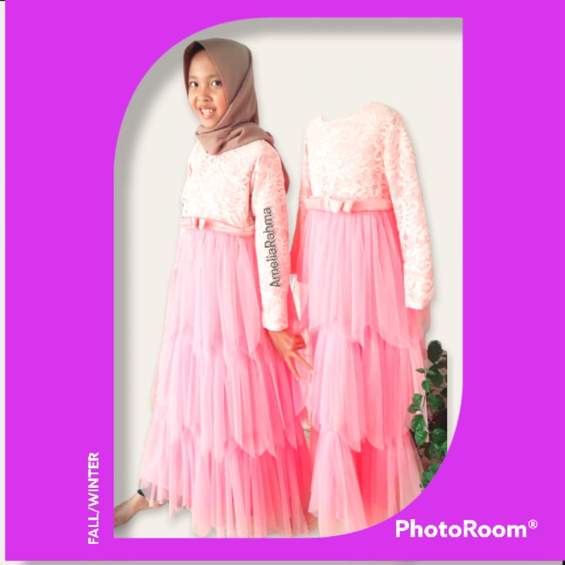 gamis broklat tutu anak baju anak perempuan gamis lebaran dress ulang tahun ultah