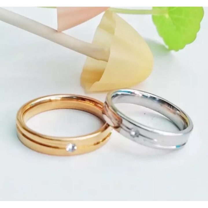 cincin motif garis permata zircon pria dan wanita bahan titanium
