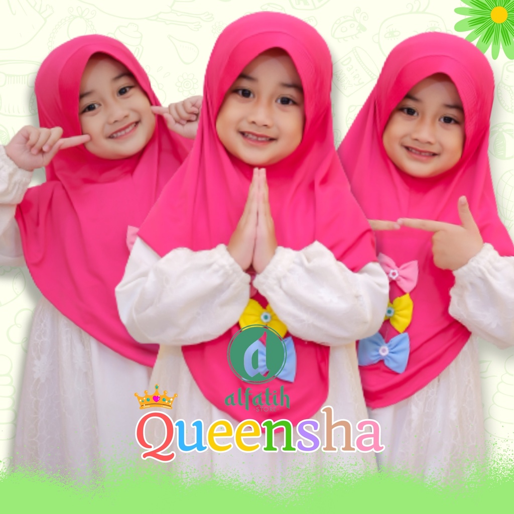 ALFATIH STORE / Jilbab Anak SD Ped Polos Variasi Pita Tiga / Jilbab Anak Murah ianah