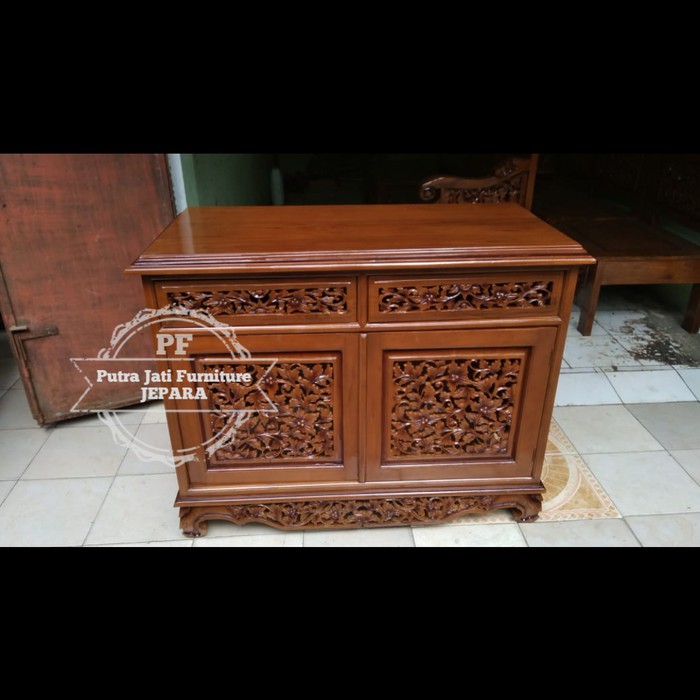 Furniture Jati  Terlaris Bufet Palembang Full Ukir/ Meja TV Lemari Kecil