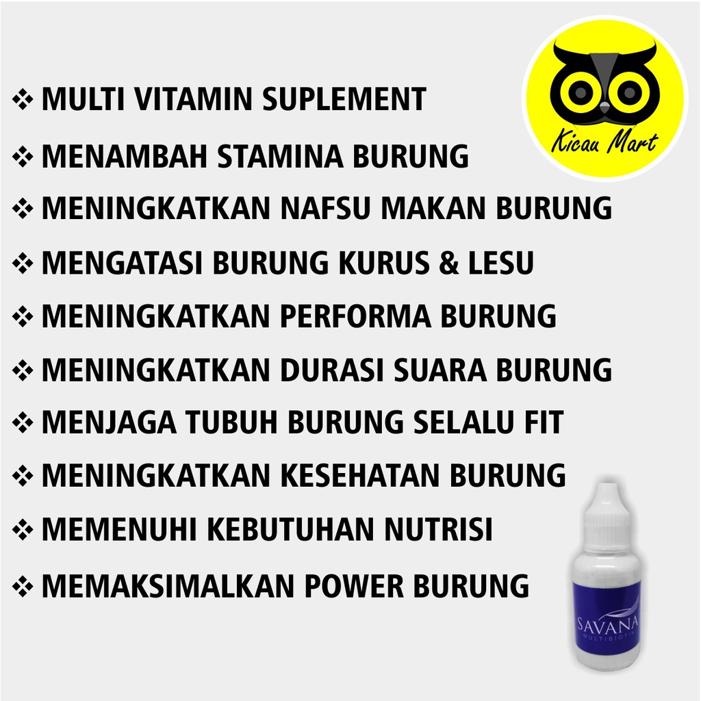 VITAMIN OBAT BURUNG SAVANA MULTIBIOTIK PENAMBAH POWER DURASI SUARA ATASI KURUS NYILET LESU SAVANAM