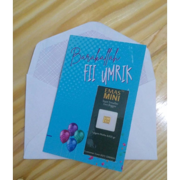 Kartu Ucapan Minigold, Eoa gold, emas mini, salam gold + gratis Amplop putih-Barakallah fii