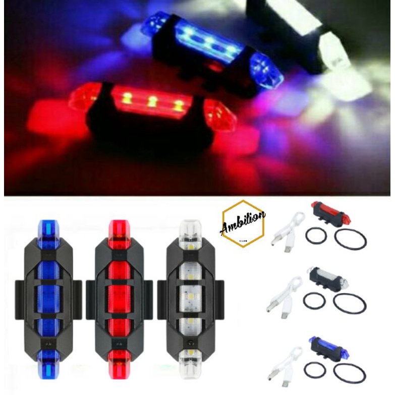 Lampu Sepeda 5 Led USB Rechargeable - Lampu Belakang Sepeda