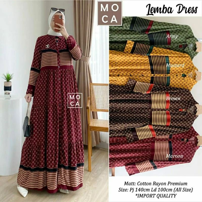 Lemba Dress, GAMIS MUSLIM CANTIK FIT XL LD 100 BAHAN KATUN RAYON PREMIUM KANCING AKTIF TERMURAH OOTD