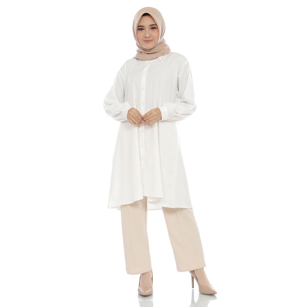 NHM Kemeja Wanita Tunik Moscrepe, Kemeja Tangan Panjang Polos