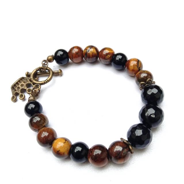 GELANG TIGER EYE, BLACK ONYX, HANDMADE, ASLI