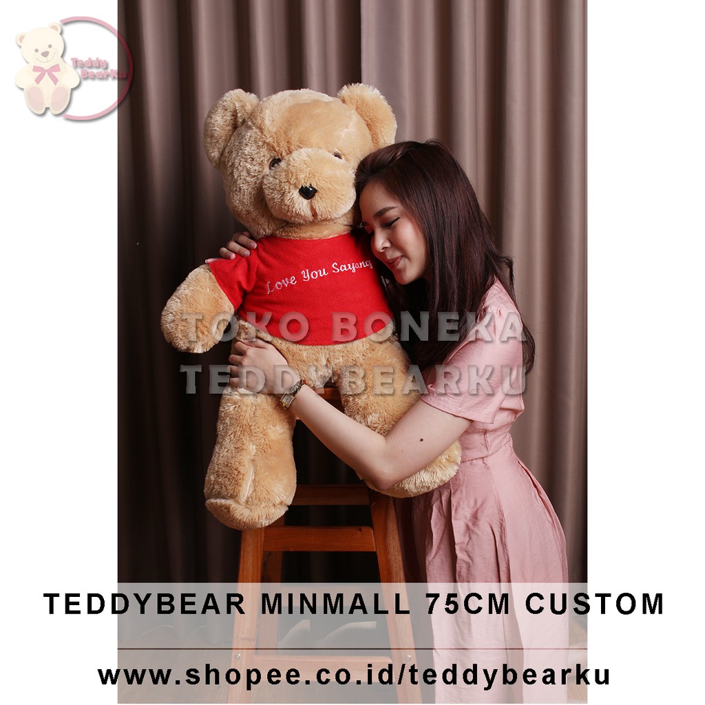 Teddy Bear Caramel Baju Merah + Tulisan Custom Boneka Beruang Mini Mall 75CM XL