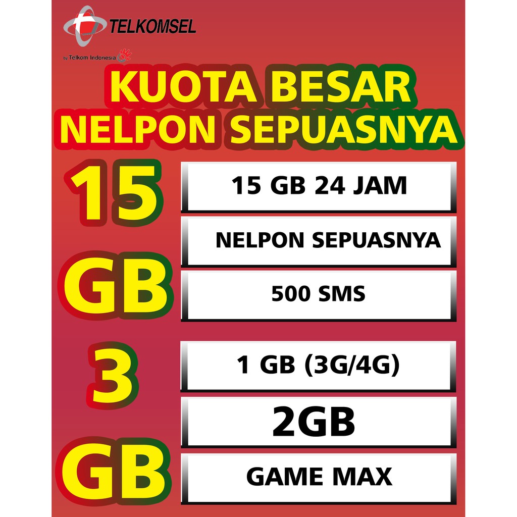 Promo Paket Data Telkomsel 1 Gb 2 Gb 3 Gb 4 Gb 14 Gb 15 Gb 25 Gb 50 Gb Termurah Shopee Indonesia
