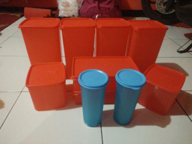 [indra Houseware]paket Toples Plastik Merah B Bonus 2 Gelas (smk 422)