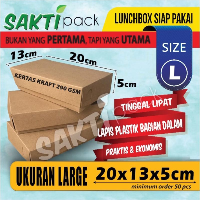 

Lunchbox paper ukuran L , bahan Kraft 290, sudah laminasi plastik